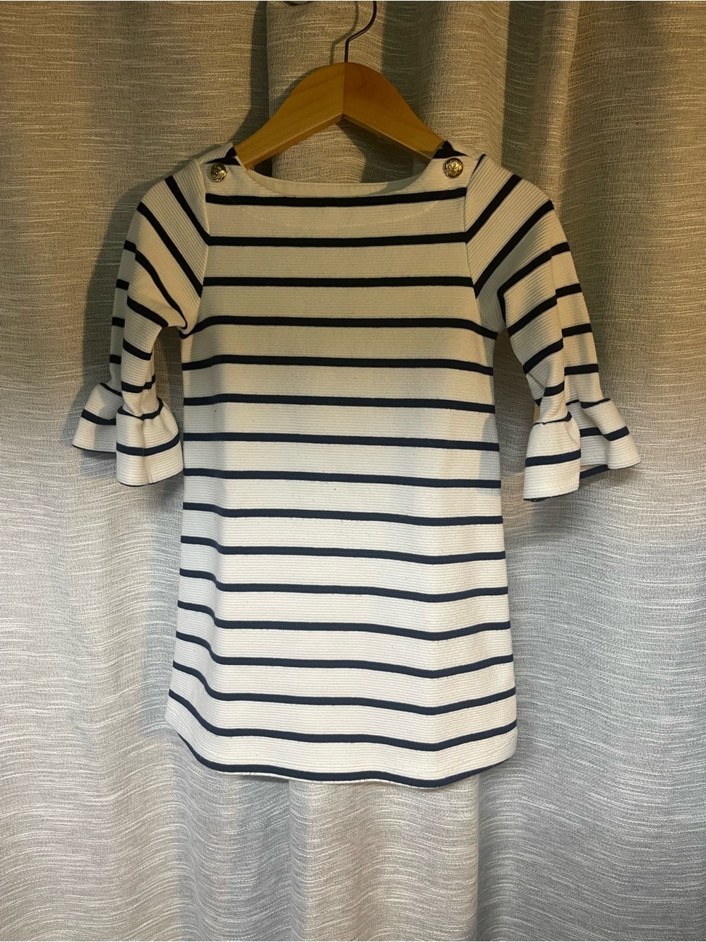 Janie and Jack White and Navy Striped Bell Sleeve Dress